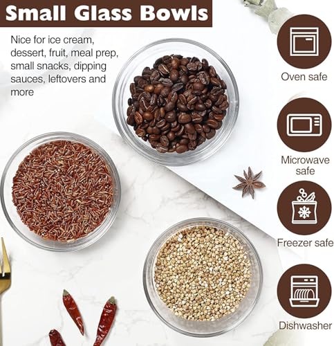 Image of WRINGO Glass Bowl for Kitchen Prep, Dessert, Dips, and Candy Dishes, Cake, Snack Bowl Set of 6 Or Nut Bowls, and Microwave Safe Clear Glass Bowls for Mixing, Storing Size 4.5 Inch (WR-09)