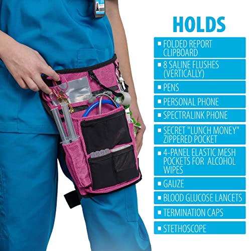 Image of Nurse Fanny Pack w /Elastic Leg Band - Multi Compartment Waist Organizer Tool Bag for Students, Practitioners & Medical Professionals (Precision Pink)