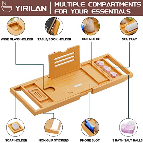 image for Yirilan Lux Expandable Bathtub Tray Caddy with 3 Bath Bombs-Self Care 