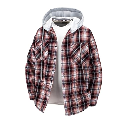 Long Sleeve Button Down Hoodie Flannel Women Men Plus Size Lightweight Hooded Sweatshirts Plaid Hooded Shirts with Pockets