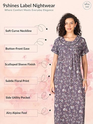 Image of 9shines Label Premium Alpine Maxi Designer Nighty | Floral Print Maxi for Women | Night wear for Women | | Full Length Night Gown for Women | Night Dress for Women Stylish (2467)