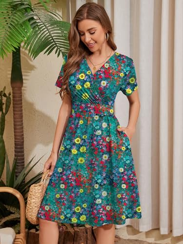 Image of Heymoments Womens Summer Short Sleeve Casual Dresses V-Neck Beach Dress with Pockets S-2XL