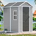 CDCASA 6x4 FT Resin Shed, Waterproof Outdoor Small Storage Shed with Floor & Lockable Door & Window & Vents, Plastic Tool Shed for Outside, Patio, Poolside, Grey