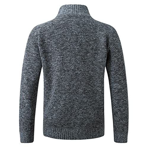 Image of Lu's Chic Men's Long Sleeve Cardigan Sweater Thermal Slim Fit Full Zip Quilted Jacket Business Casual Knit Coats Pocket