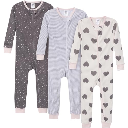 Image of Gerber Baby-Girls 3-Pack Snug Fit Footless One-Piece Cotton Pajamas