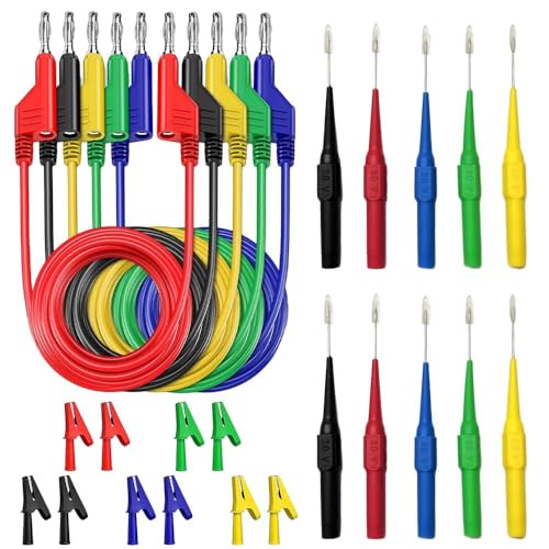 yotutun 5 St&uuml;ck Multimeter Messleitungen, Bananenstecker-Kabel mit 10 St&uuml;ck Krokodilklemmen, 5 Farbige Isolierte Bananenstecker, Elektronische Messleitungen f&uuml;r Strommessger&auml;te Spannungspr&uuml;fer