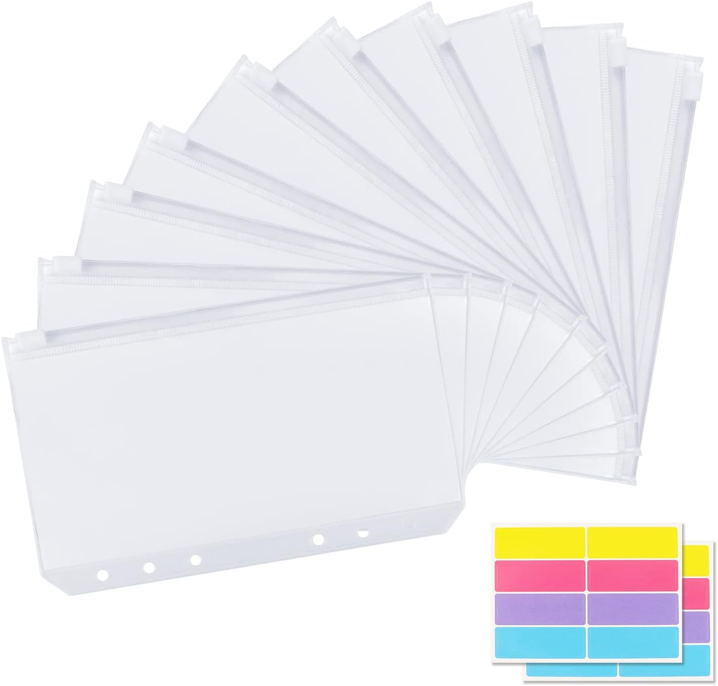 Huoberr Binder Taschen A6,10 Stück Binder Durchsichtige Taschen mit Aufkleber Etikett, 6 Löcher