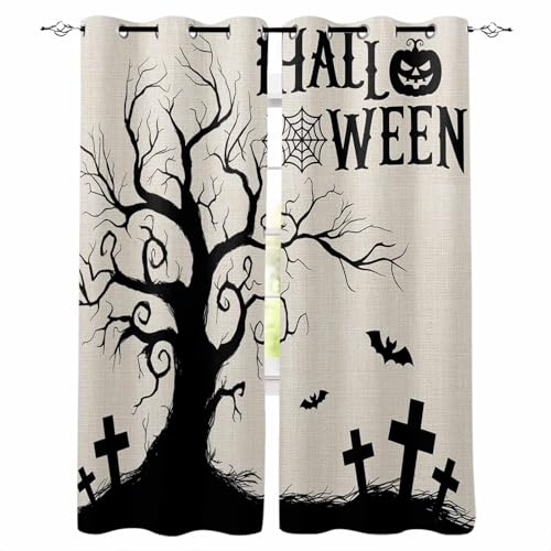 Ldtrchee Halloween Blackout Curtains for Living Room, Spooky Pumpkins Halloween