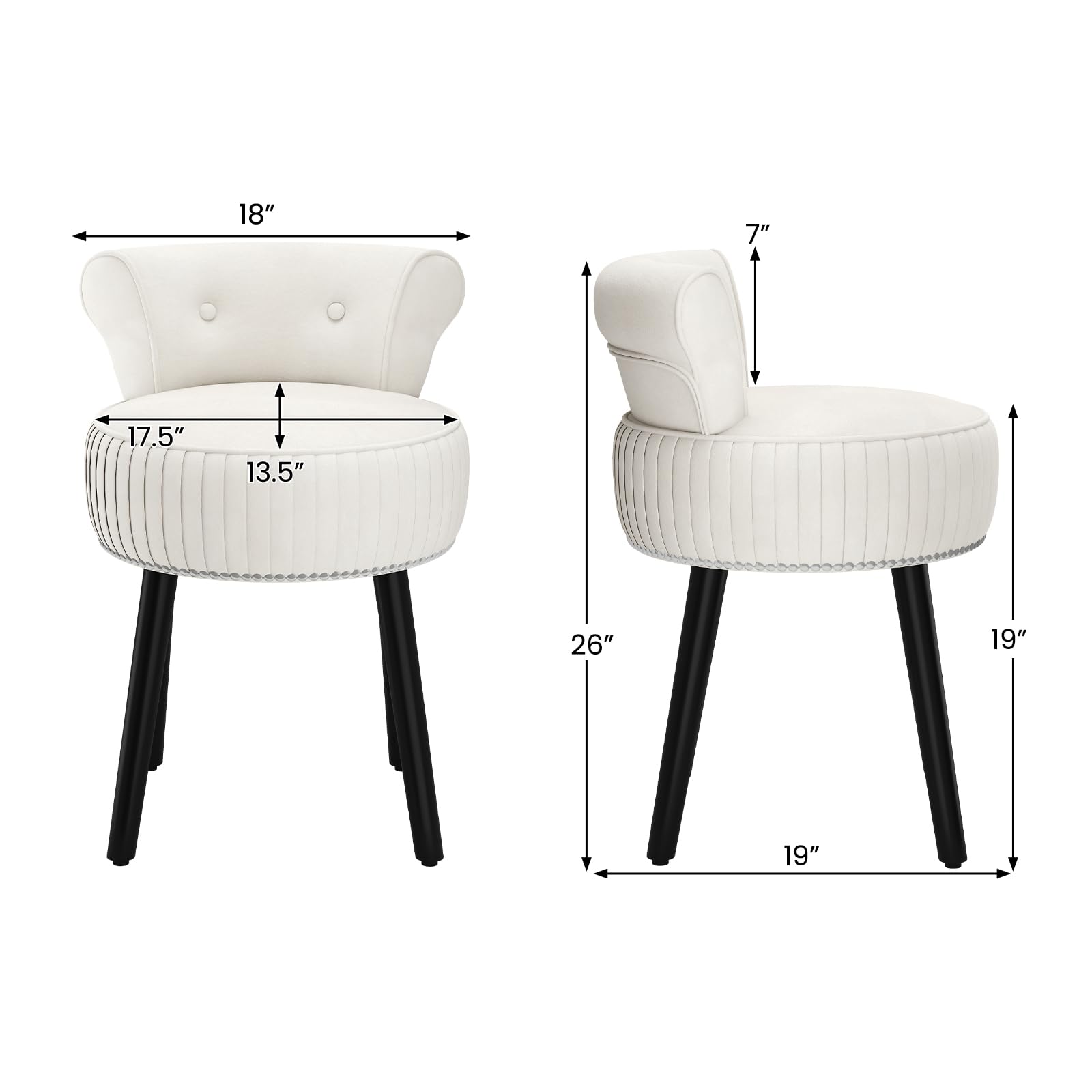 GIANTEX Silla para Tocador, Taburete de Maquillaje con Respaldo, Silla Acolchada de Terciopelo con Patas de Madera de Caucho, Sillón Moderno sin Brazos para Dormitorio Vestidor Sala de Estar (Beige)