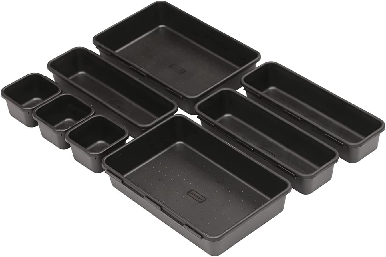 Interlocking Drawer Organizer Set of 8, Divider/Separator White Plastic Trays for Flatware, Cutlery & Desk Storage