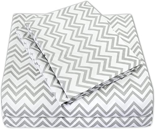 Image of Twin Sheets - Breathable Luxury Sheets with Full Elastic & Secure Corner Straps Built In - 1800 Supreme Collection Extra Soft Deep Pocket Bedding Set, Sheet Set, Twin, Chevron Gray