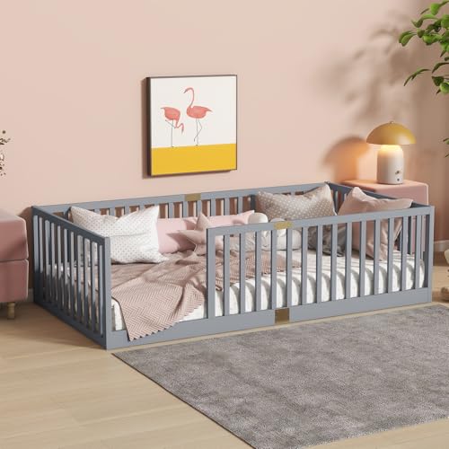 Tatub Twin Floor Bed with High Rails and Convertible Enterway,