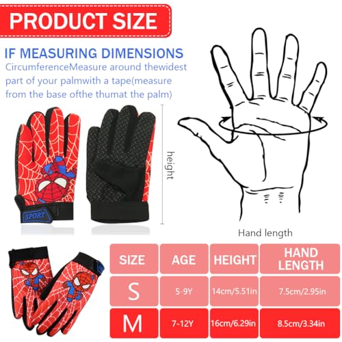 Image of PROBEROS Kids Cycling Gloves for Kids Riding Gloves with Cartoon Print Thermal Anti-Slip Full Finger Design for Children Age 6-9 Years