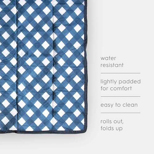 Image of Little Unicorn 5'x7' Outdoor Family Picnic & Beach Blanket | Durable & Water-Resistant Fabric | Compact Fold & Easily Wipes Clean | Zipper Pocket (Navy Plaid)