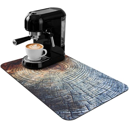 Coffee Mat 24x16 Inch, Wood Grain Coffee Drying Mat, Absorbent Hide Stain Rubber Backed Dish Drying Mat for Kitchen Counter, Bar Mats for Countertop,Under Coffee Bar Maker Machine Pot Espresso Station