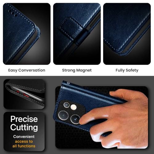 Image of WOW IMAGINE Shock Proof Flip Cover Back Case Cover for Vivo V60 5G | V60e 5G | Vivo T4 Pro 5G (Flexible | Leather Finish | Card Pockets Wallet & Stand | Blue)