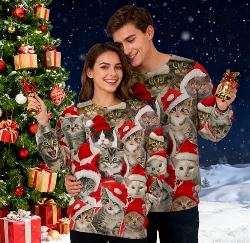 RAISEVERN All-Over Santa Hat Kittens Christmas Sweatshirt - Image 5