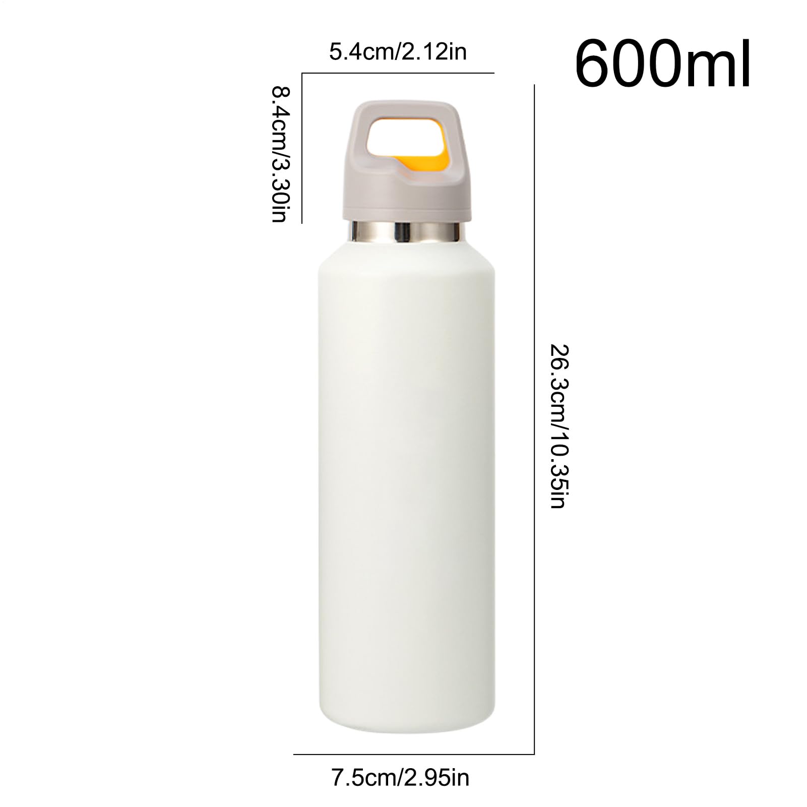 Borraccia in Metallo 600ml Acciaio Inossidabile con Apertura Facile | Borraccia Termica Isolata per Bevande per Sport Viaggio Ciclismo Escursionismo Ufficio Casa Palestra Tè Caffè Latte