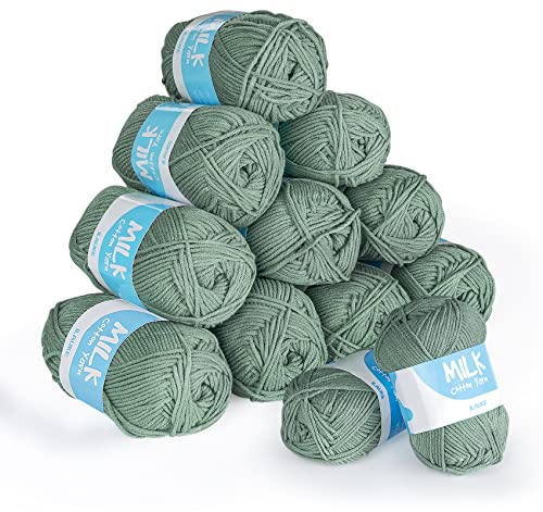 ilauke Yarn for Crochet 12x50g Acrylic Dk Yarn, Soft Double Knitting Wool 1200M, Green Wool for Projects Handcrafts