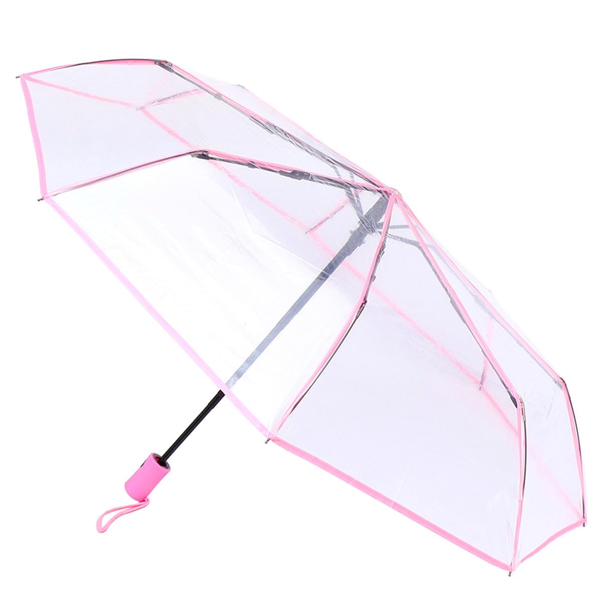 Paraguas transparente rosa plegable en fibra de poliéster y acero 8