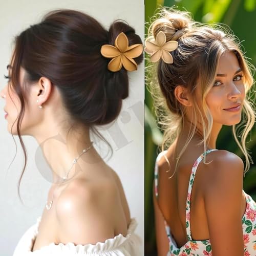 Image of Cerrito 6 Pcs Flower Hair Claw Clips for Women Girls - Large Strong Hold Clamps for Thick Thin Hair, Matte Nonslip, Neutral Floral Claw, Styling Small Hair Accessories, Ponytail Holder, Multicolor