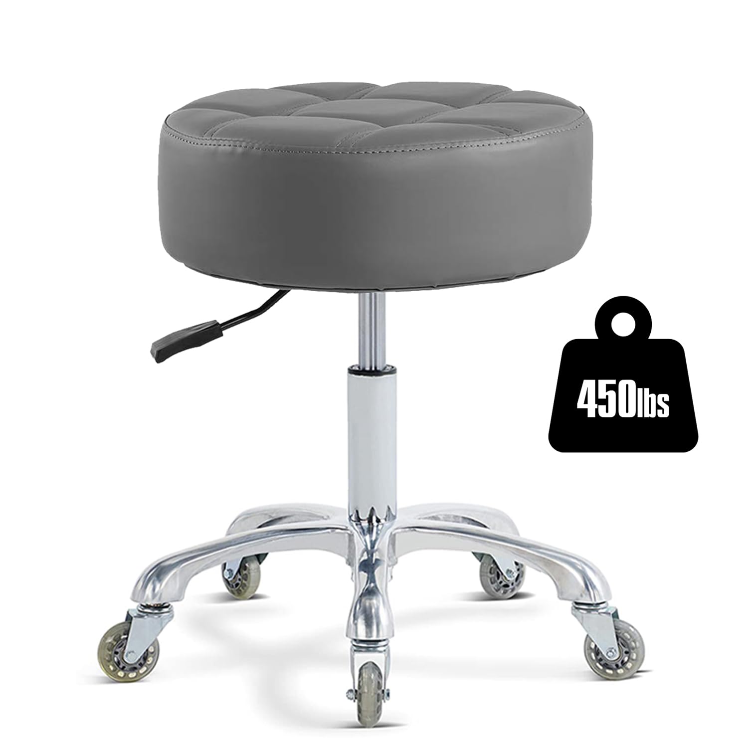 Ainilaily Rolling Stool with Wheels Adjustable Height, Roller Stool for Massage Medical Tattoo Spa Heavy Duty Swivel Desk (Super Thick Cushion, Grey)