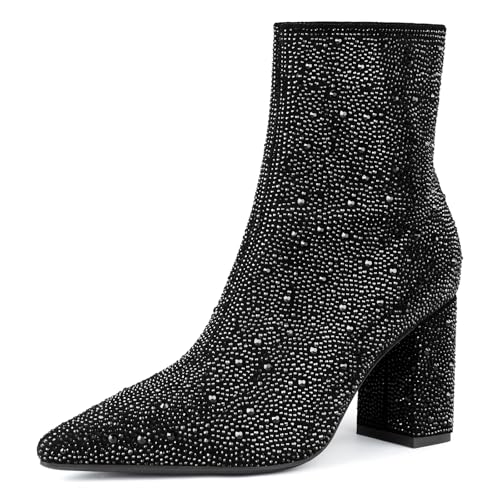 Image of MISSMILLER Rhinestone Boots for Women Sparkly Cowgirl Boots Pointed Toe Chunky Heels Rhinestone Cowboy Boots