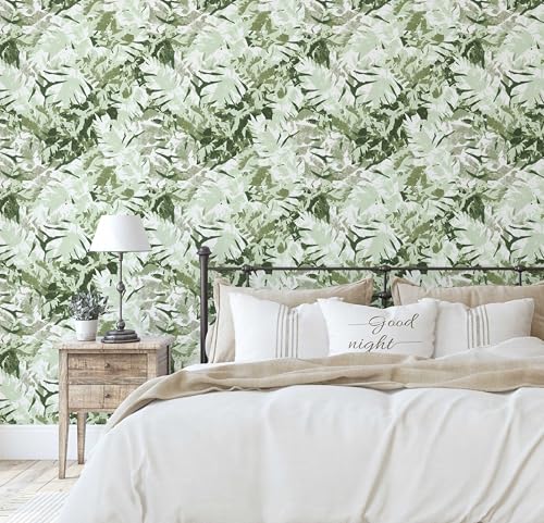 Papier peint feuilles abstraites pour rénover un mur abîmé facilement et sans colle - 4