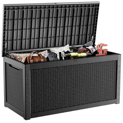 EasyUp 320 Gallon Deck Box Waterproof, UV Resistant Resin Outdoor Storage Box with Hydraulic Rod, Lockable Design and Enhanced Durability for Patio, Garden, and Poolside Use