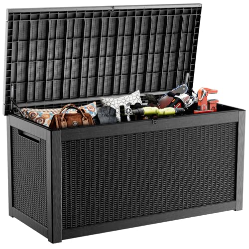 EasyUp 320 Gallon Deck Boxes Waterproof, Outdoor Large Storage Boxes with Lids, Outside Resin Storage Box & Deck Boxes for Patio, Garden Use(Black)