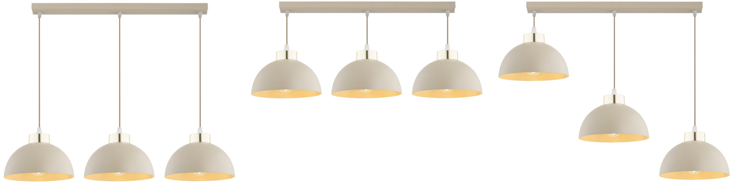 Pendellampe 3-flammig Beige – Moon Ecru Kaschmir Leuchte aus Metall – E27 Lampen für Esszimmer oder Wohnzimmer – LED geeignet