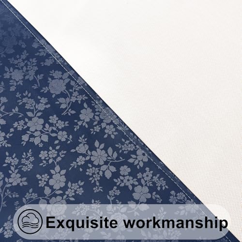 Image of Smiry Waterproof Heavy Duty Vinyl Fitted Tablecloth for 36 inch-44 inch Round Table | Elastic Plastic Table Cloth, Wipeable Washable Floral Patio Table Cover for Picnic, Kitchen and Dining, Navy