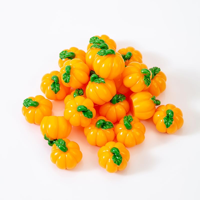tiecawk 24 Pieces Mini Resin Pumpkins Figurines Artificial Vegetables Pumpkins Faux Realistic Pumpkins for Thanksgiving Halloween Fall Harvest Christmas Home Decor (Orange Pumpkin)
