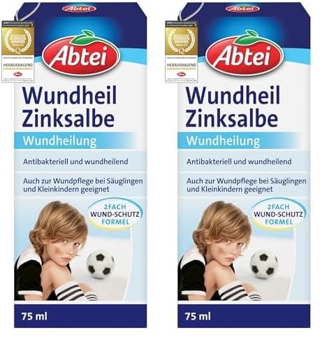 Abtei Wundheil Zinksalbe - Salbe mit Zink zur Wundheilung - antibakteriell und entzündungshemmend - auch für Babys und Kleinkinder geeignet - 75 ml (Packung mit 2)