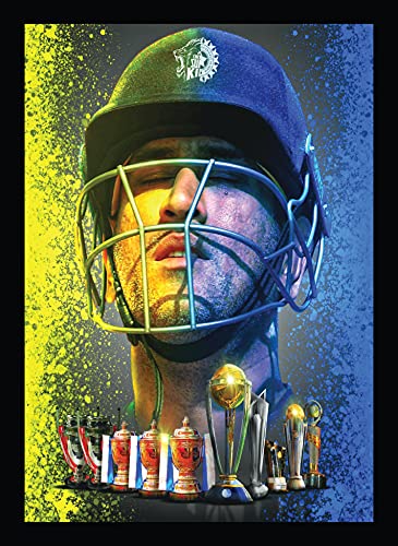 BIRD'S MIND Cool Captain Ms Dhoni Wall Hanging Synthetic Wood Photo Framed Poster Boys And Girls Living Room Bedroom Home Wall Art Frames L x H 9.5 Inches x 13 Inches
