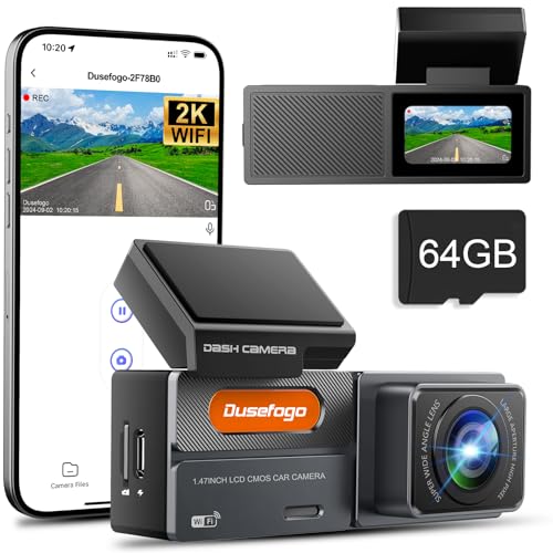 Dashcam Auto Front 2K mit WiFi & Dash Cam Car 64GB-Karte,Super Nachtsicht, 170° Weitwinkel WDR,...