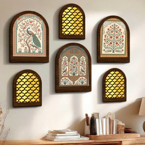 Best Decorative Wall Mirrors: Frameless vs Framed 70 PENGORA Jharokha Wall Mirror Set of 6 | 9 x 12 Inch MDF Decorativ...