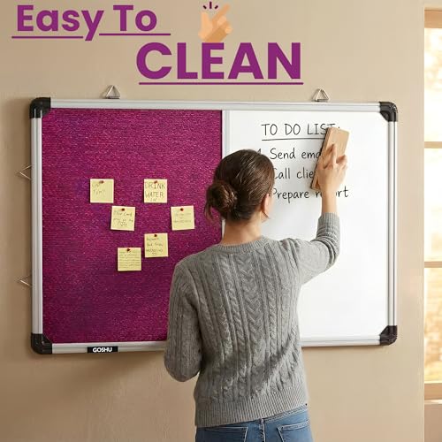Image of GOSHU Combination White Board 60 cm x41 cm & Pink Pin-Up Notice Board | Non-Magnetic Dual Board for Home, Office & School (60x41 cm, Pack of 1 Item)