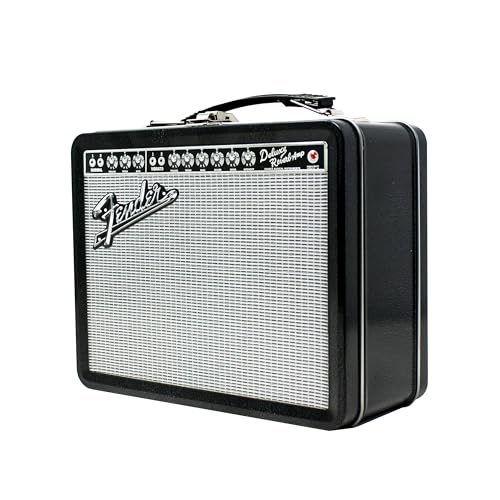 P Pluginz Fender Amp Tin Lunch Box Storage Container- Plastic Handle & Embossed Front Cover - Officially Licensed Fender Merchandise