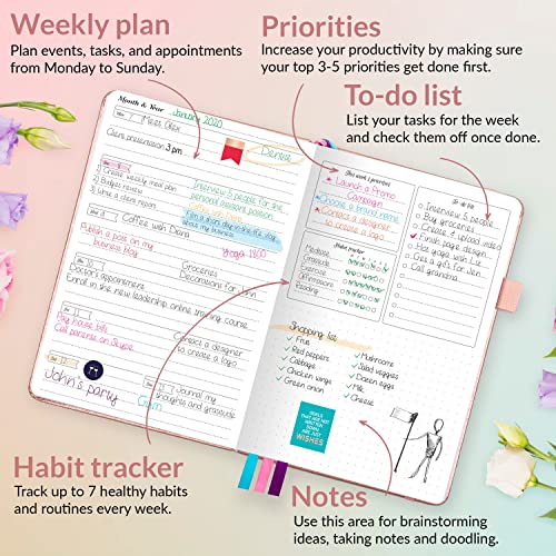 GoGirl Planner and Organizer for Women – Compact Size Weekly Planner, Goals Journal & Agenda to Improve Time Management, Productivity & Live Happier. Undated – Start Anytime, Lasts 1 Year – Rose Gold