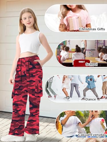 Image of Cromoncent Cargo Pants Girls & Women Parachute Pants Y2K Baggy Rave Clothes Waterproof with Pockets, 6 Years - 3XL