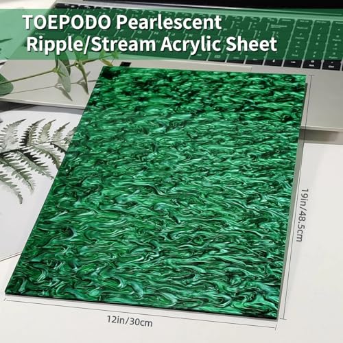 Image of TOEPODO Cast Acrylic Sheet Pearlescent Ripple Acrylic Sheet 1 /8 inch Thickness, 19 inchx12 inch, Marble Acrylic Sheets Suitable for Laser Cutting, Ideal Material for DIY Crafts /Home Deco(2pcs,Green,19x12inch)