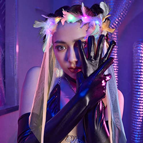 Jeairts Light Up Feather Headbands Rainbow Veil Glowing Pink Hairband Colorful Rainbow Tulle Headpiece Love Is Love Pride Day Parade Hair Accessories For Women And Girls #TOP3