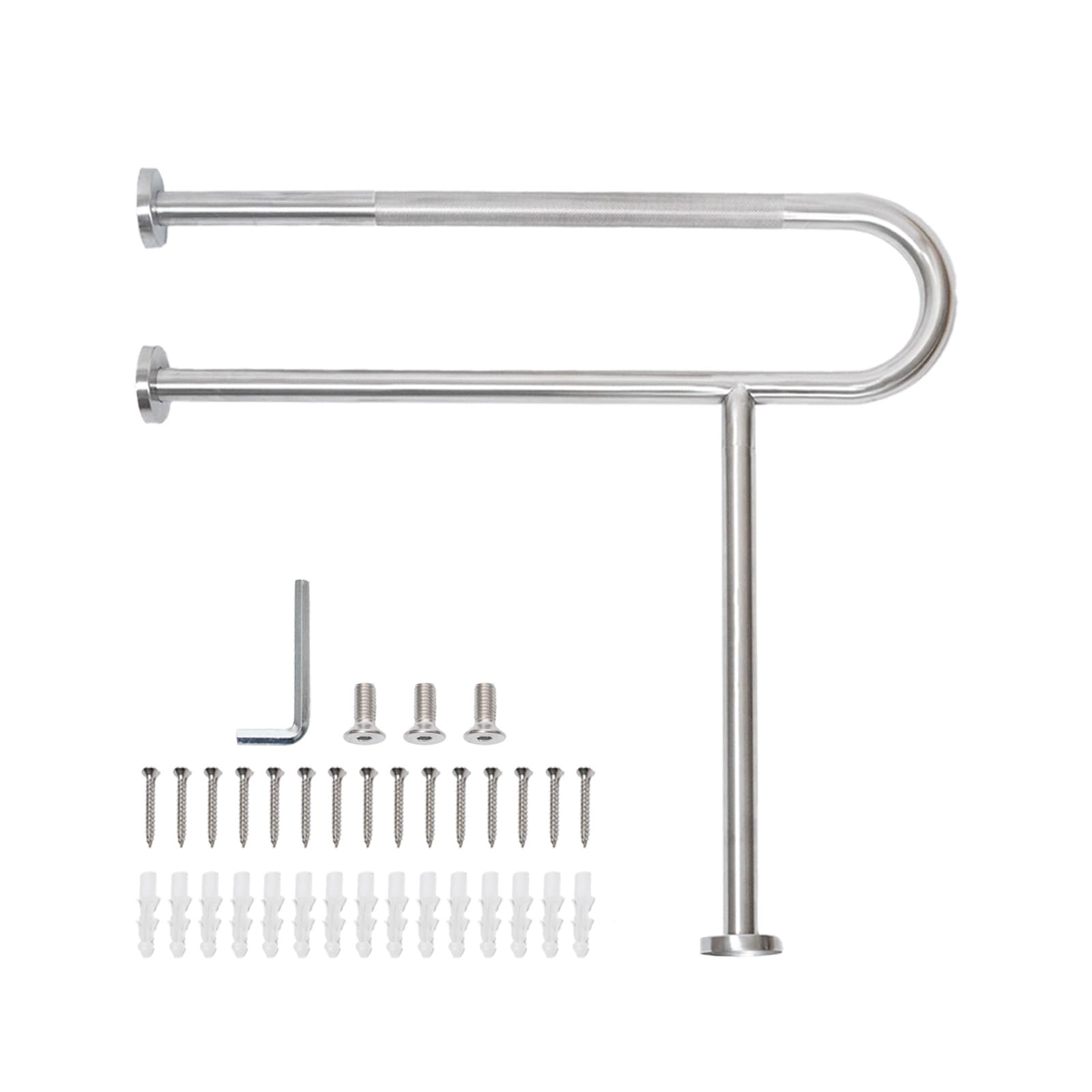 Toilet Grab Bar with Leg, Floor Mounted Knurled Safety Rail, Heavy Duty Brushed Nickel Stainless Steel Support Handle, Bathroom Stand Assist, Non-Slip Mobility Aid for Elderly, Disabled, 31 Inch