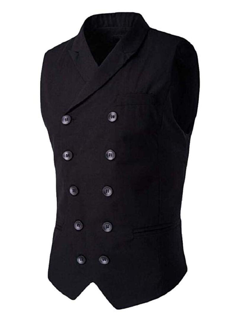 Men's Double Breasted Black Vest Slim Fit Waistcoat Business Dress Suit Vests Black 38 chest / 32 waist