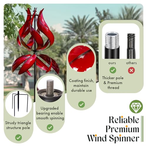 Winwindspinner, Yard Garden Wind Spinner - Large Outdoor Wind Sculptures Spinners, Tulip Ornament Windmill for Lawn Front Door, Gift Idea for Mother, Birthday, Housewarming (Dia19 x H87”)