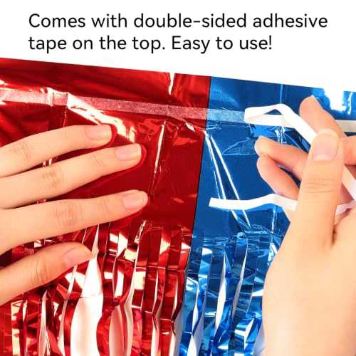 Image of 2 Pack Fringe Curtains Backdrops, Foil Fringe Curtains, Door Streamers for Birthday Wedding Bridal Shower Holiday Graduation Party Decorations Red Blue