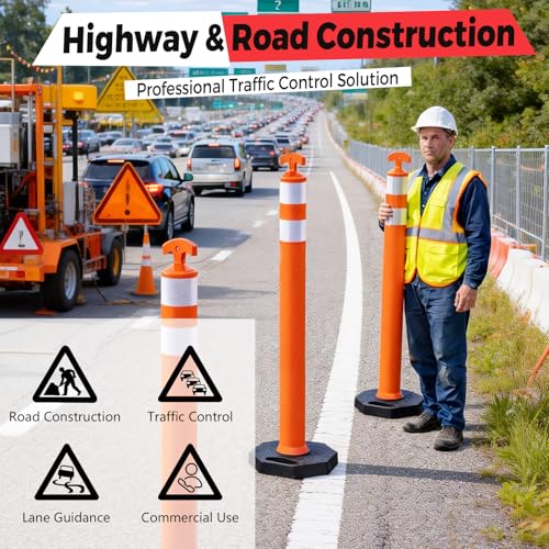 Image of BESEA 6 Pack 36 Inch Traffic Delineator Post Cones with Heavy-Duty Base