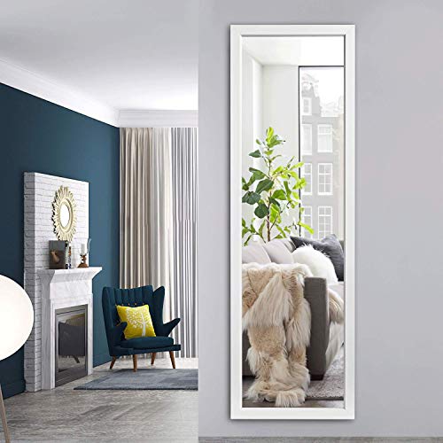 Image of NeuType Over The Door Mirror Full Length Mirror Hanging Over Door or Leaning Against Wall or Mounted On Wall, Door Mirror Full Length Mirror Over The Door, 55 inchx16 inch, White, No Stand