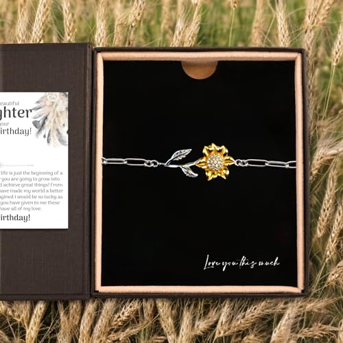 Love You This Much Daughter Birthday Milestone Sunflower Bracelet Set from Mom and Dad, Sentimental Birthday Present for Daughter Bday Gift3